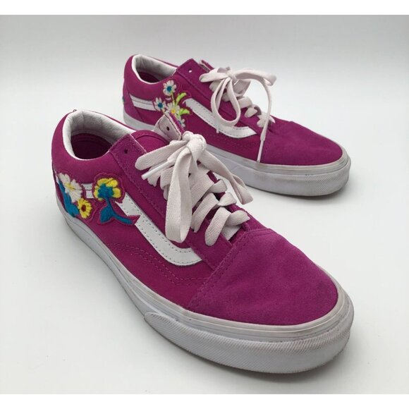 Vans Old Skool Floral Chenille Sneakers Fuchsia Embroidered Men's 5.5 Women's 7 - Picture 1 of 9